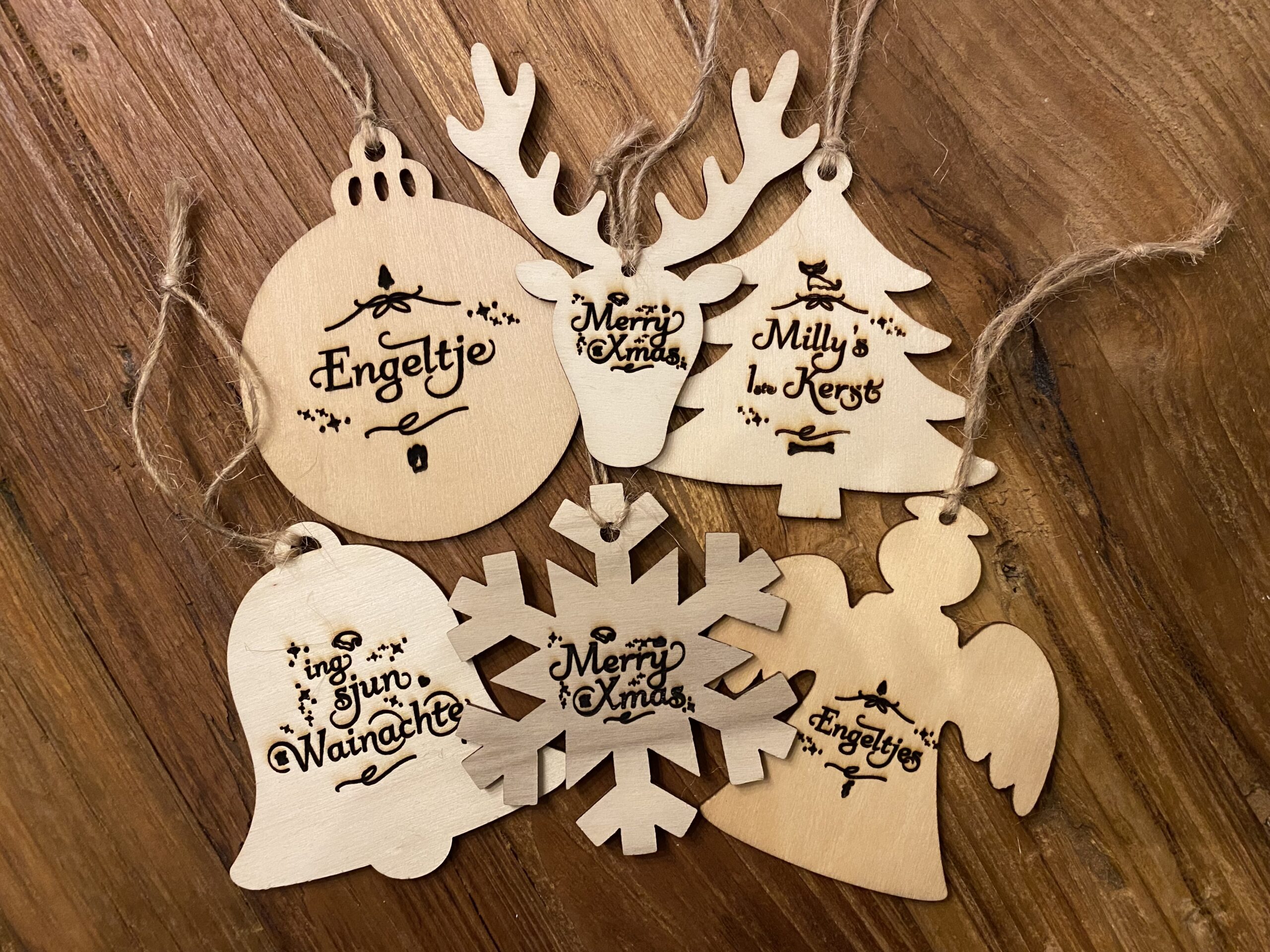 Houten kerstboom hangers